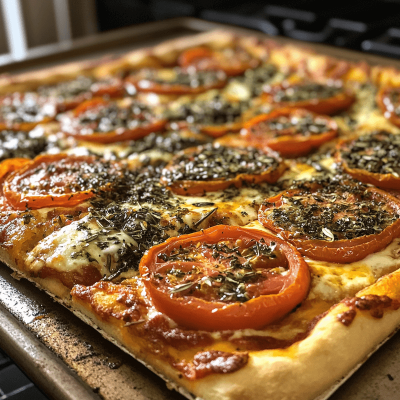 "Fresh and flavorful, this savory tomato pizza with mozzarella, basil, and a rich tomato sauce is the perfect addition to any pizza menu."